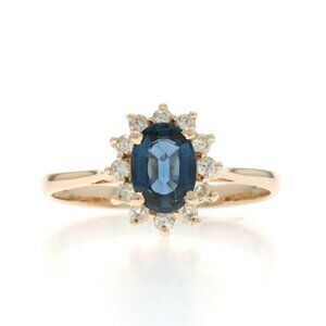 Yellow Gold Sapphire Diamond Halo Ring - 14k Oval 1.28ctw